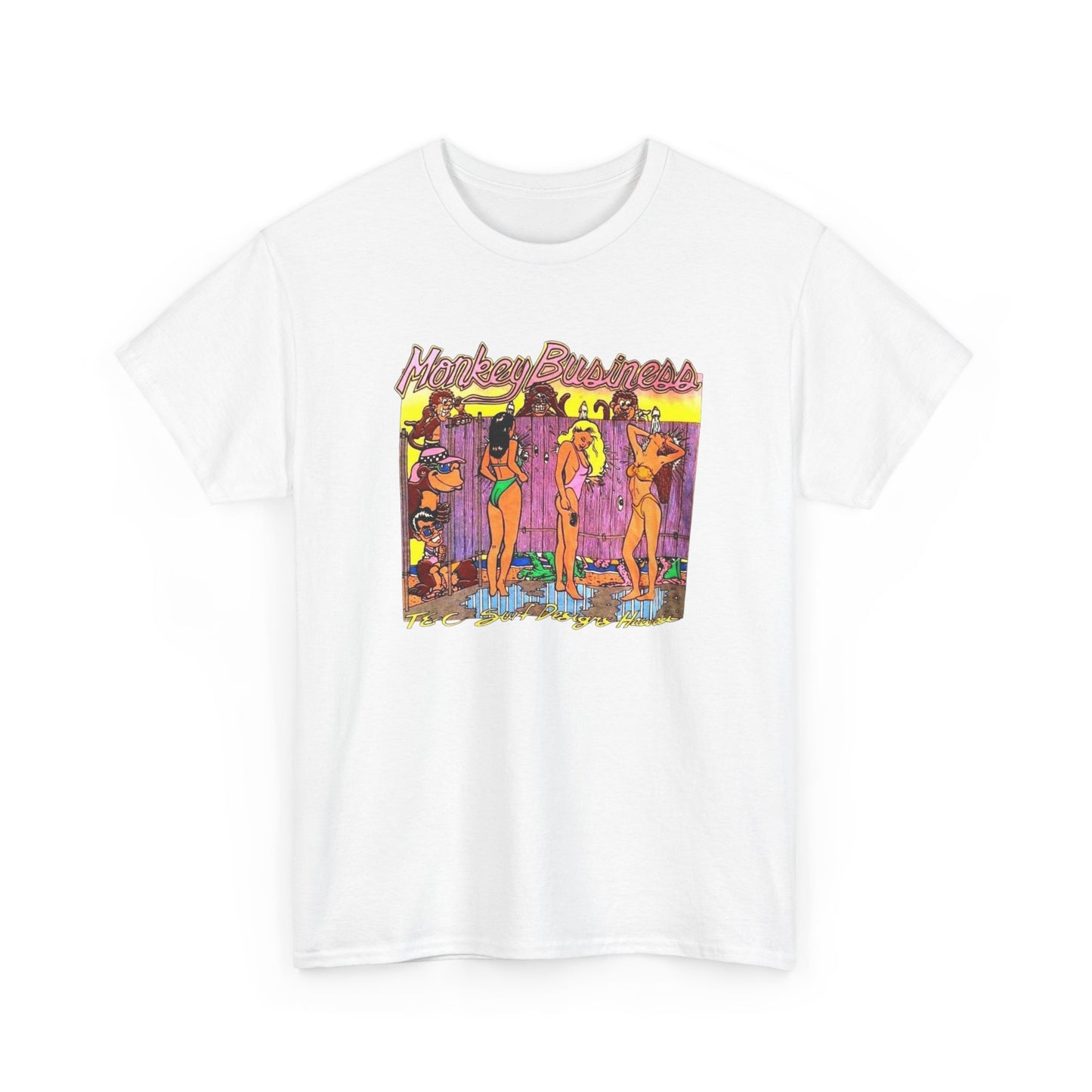 Monkey Business Surfing Graphic T Shirt Unisex Heavy Cotton Tee Gift