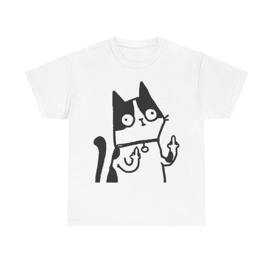 Cat Middle Finger Funny Graphic Shirt Gift Unisex Heavy Cotton Tee