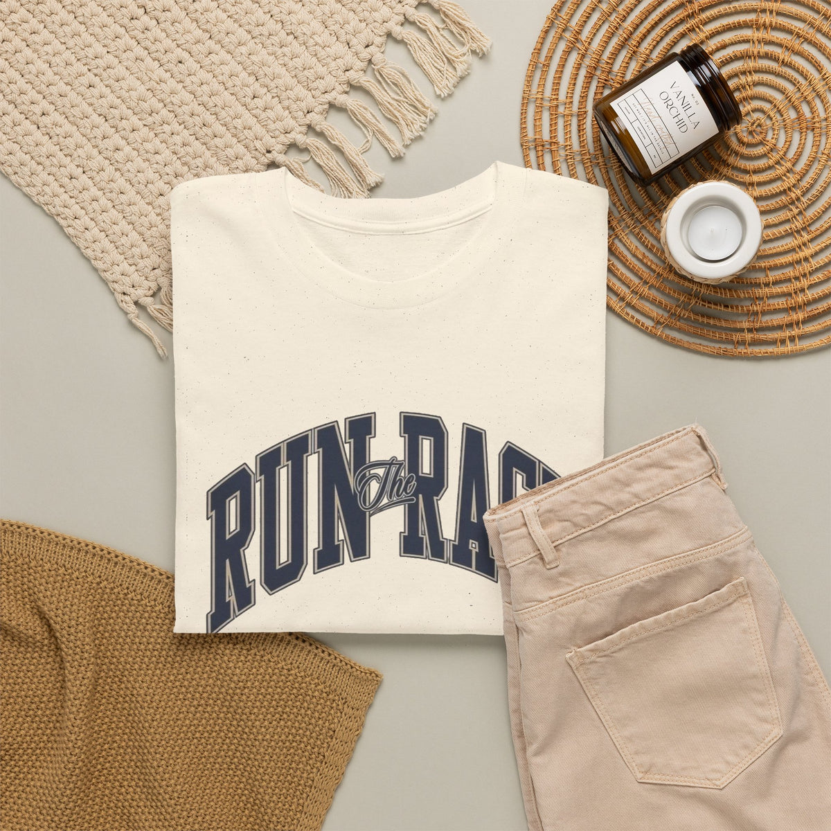 Run The Race Graphic T Shirt Men's Classic Heavy Cotton Tee
