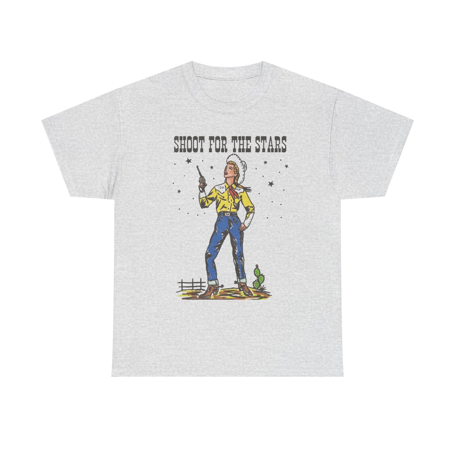 Shoot For The Stars Cowgirl Graphic T Shirt Unisex Heavy Cotton Tee NEW Gift