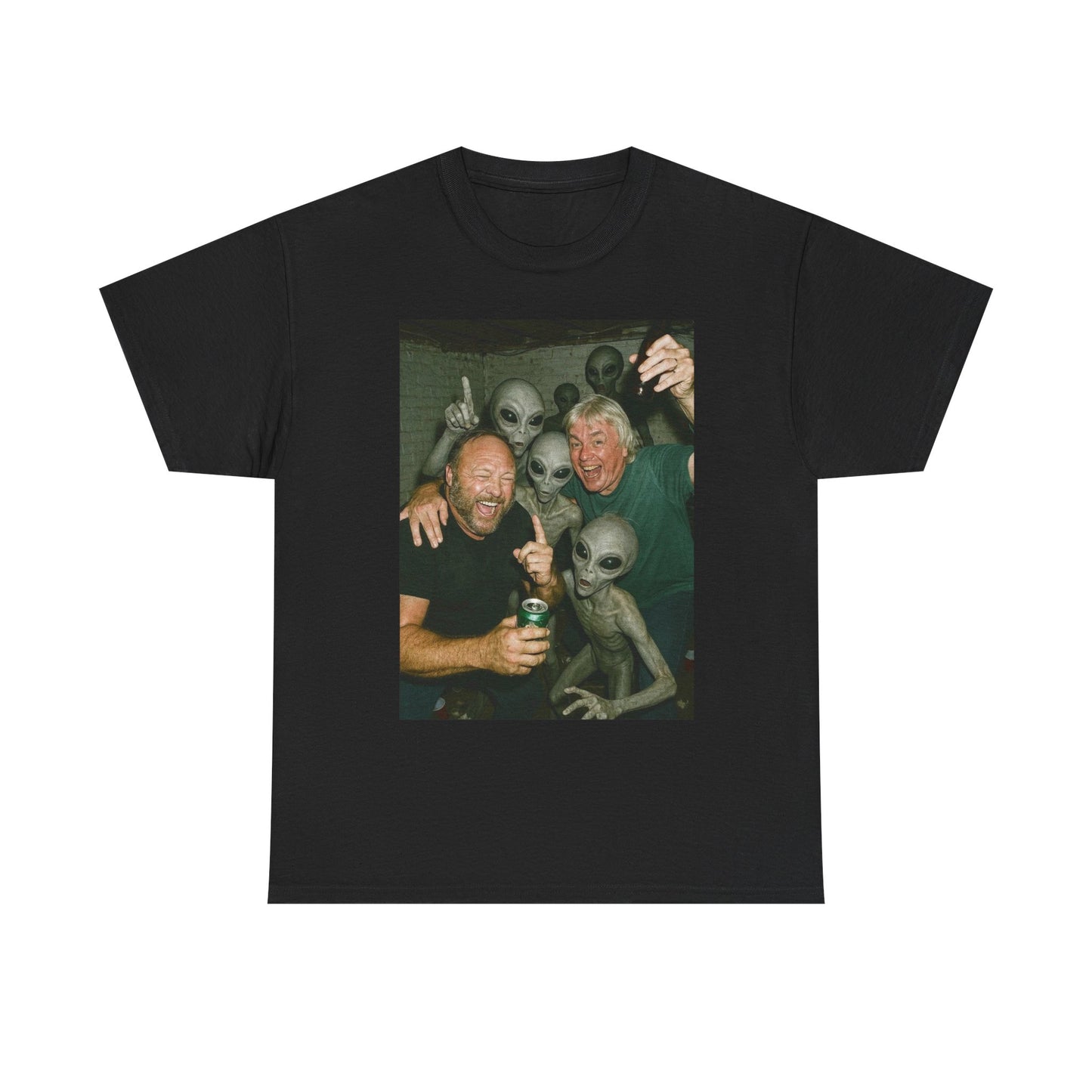 Alex Jones Partying With Aliens Graphic T Shirt Men's Heavy Cotton Tee