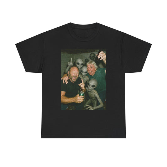 Alex Jones Partying With Aliens Graphic T Shirt Men's Heavy Cotton Tee