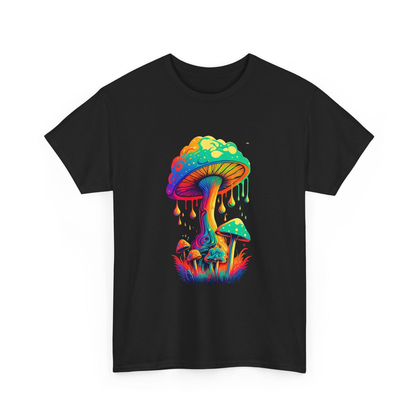 Trippy Neon Mushroom Tshirt 70s groovy Graphic Unisex Heavy Cotton Tee