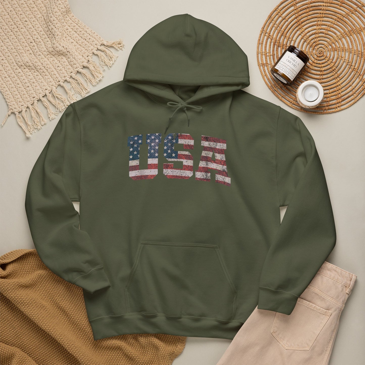 USA American Flag Retro Graphic Hoodie Men's Heavy Blend™ Hooded Sweatshirt