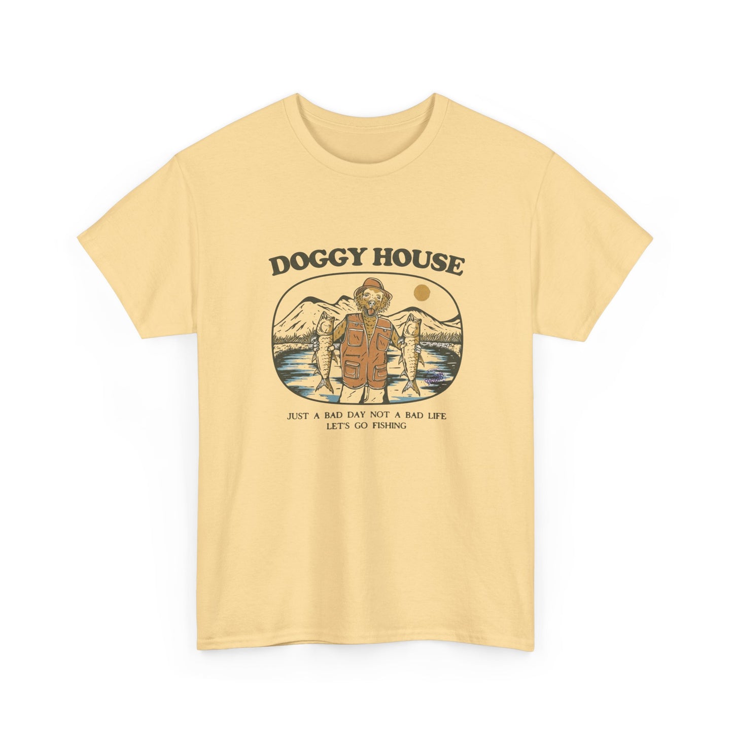 Doggy House Funny Fishing Graphic T Shirt Unisex Heavy Cotton Tee