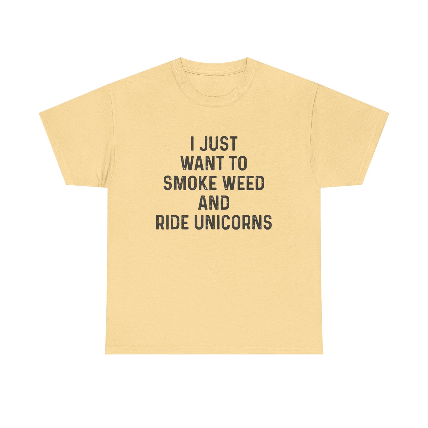 Smoke Weed And Ride Unicorns Funny T-Shirt Unisex Heavy Cotton Tee Gift New