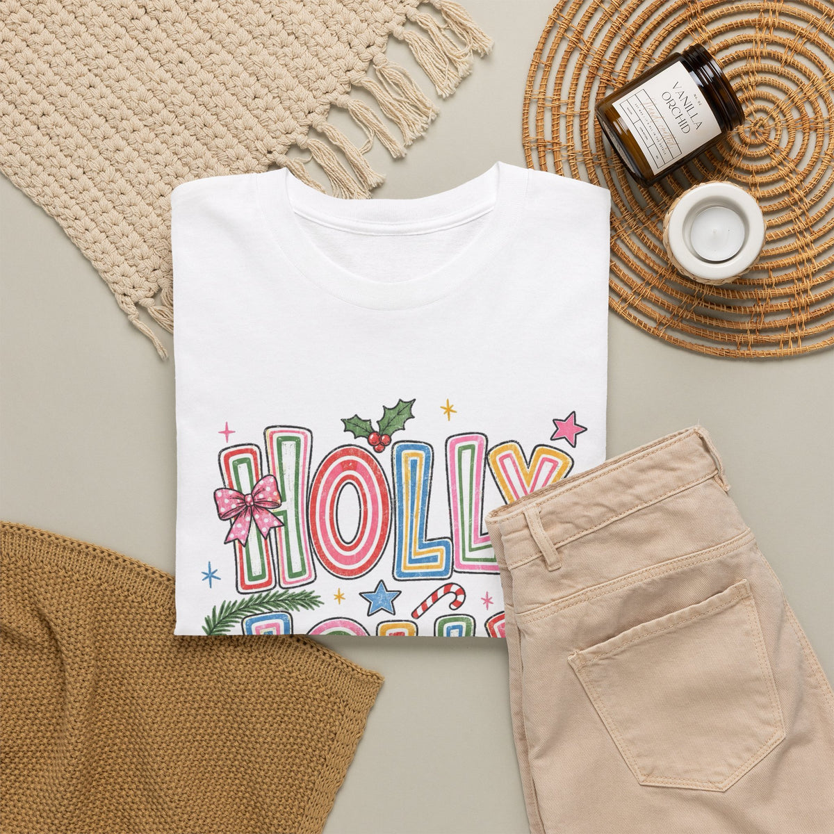 Holly Jolly Christmas Lettering Tee Men's Graphic T Shirt