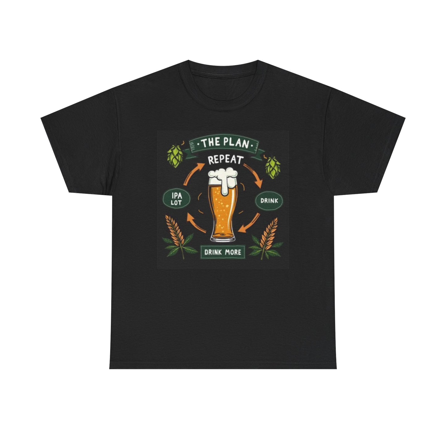 The Plan Drink Beer Funny Graphic T Shirt Unisex Heavy Cotton Tee