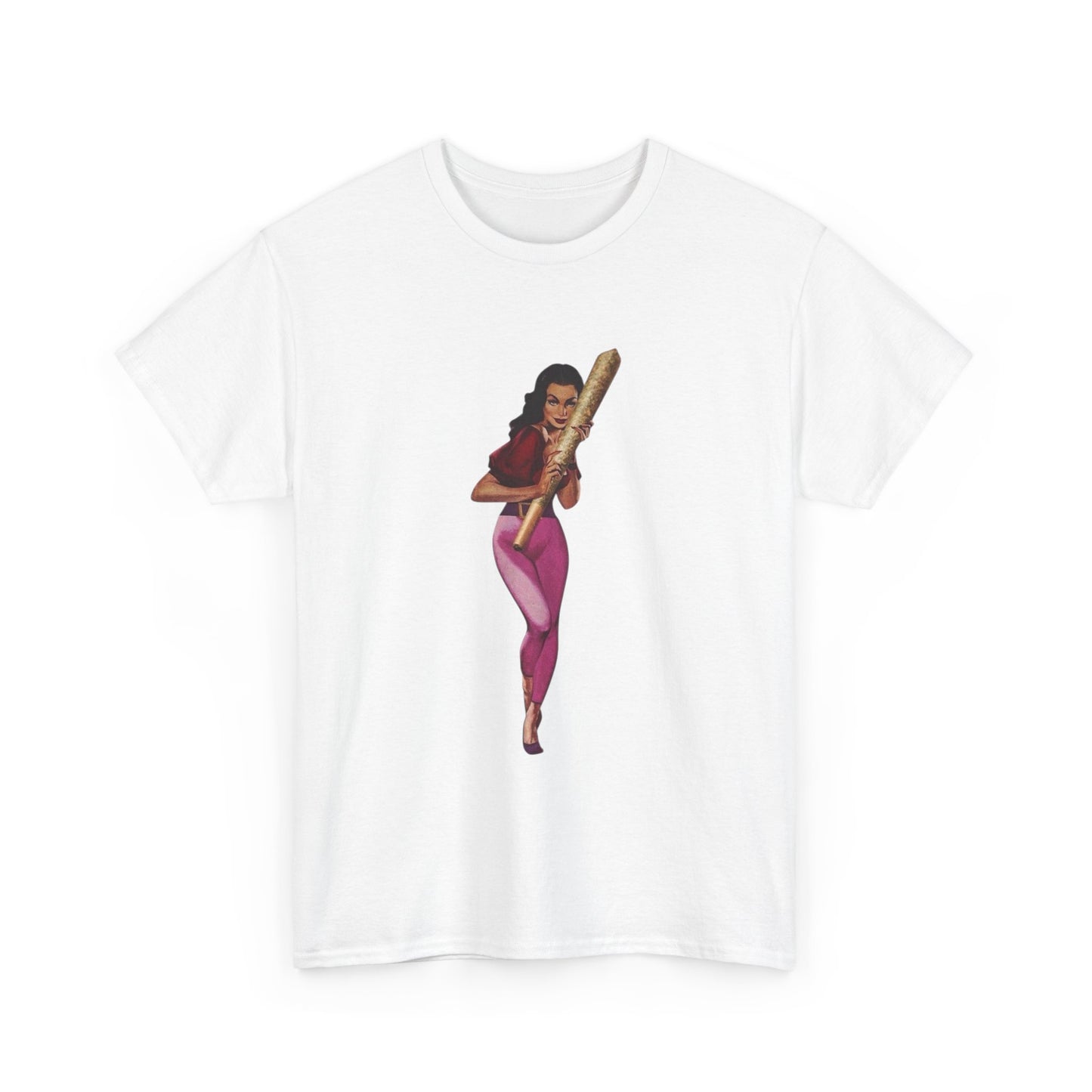 Weed Joint Hugs Vintage Pinup Graphic T-Shirt Womens Comfy Cotton Tee NEW