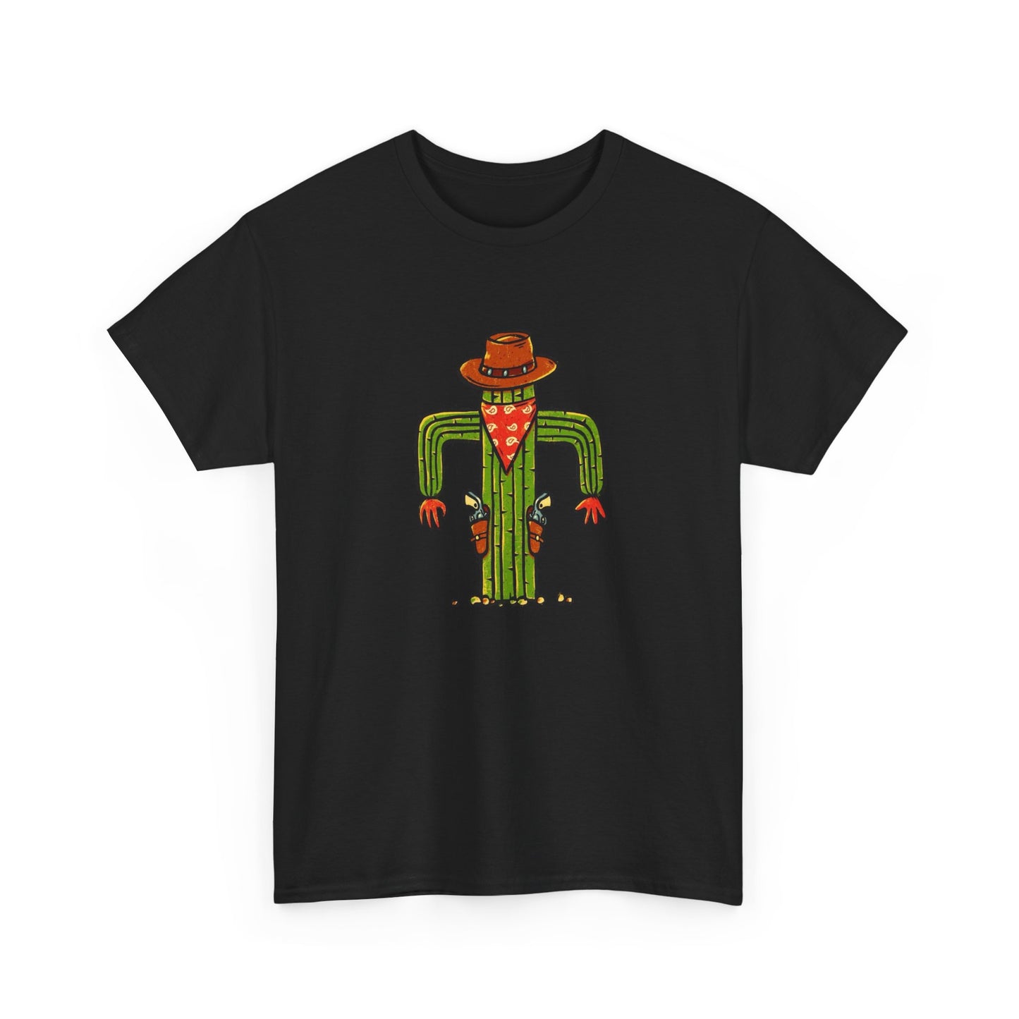 Funny Cactus Cowboy Gun Fighter Graphic T Shirt Unisex Heavy Cotton Tee