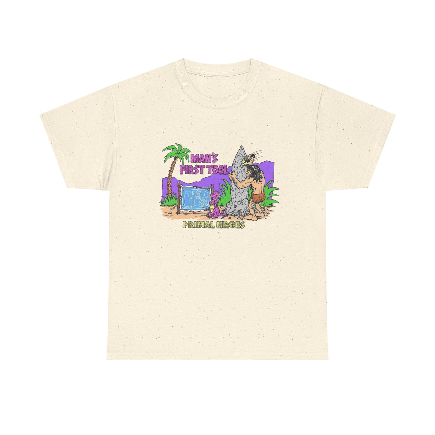 Caveman Surfing Funny Graphic T Shirt Unisex Heavy Cotton Tee Gift
