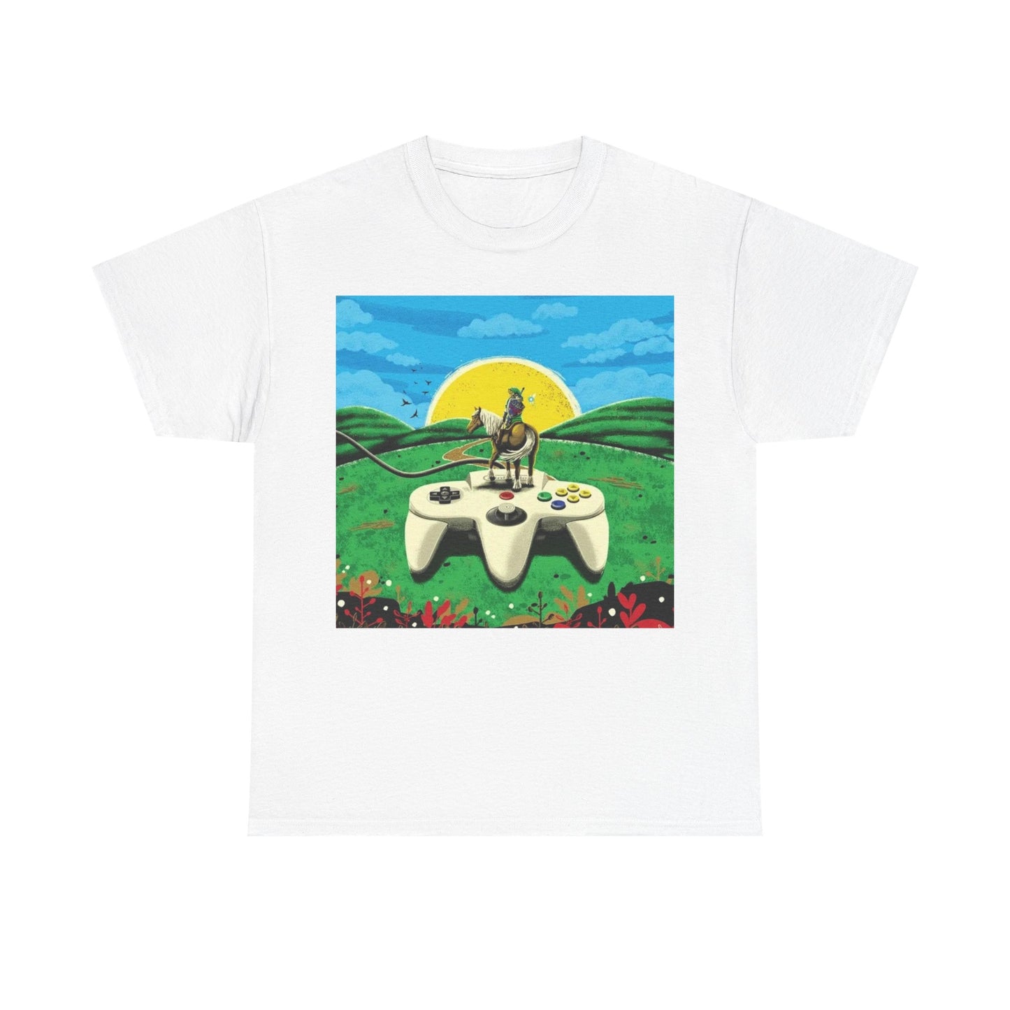 N64 Controller Gaming Tshirt Retro Gamer Painting Unisex Heavy Cotton Tee