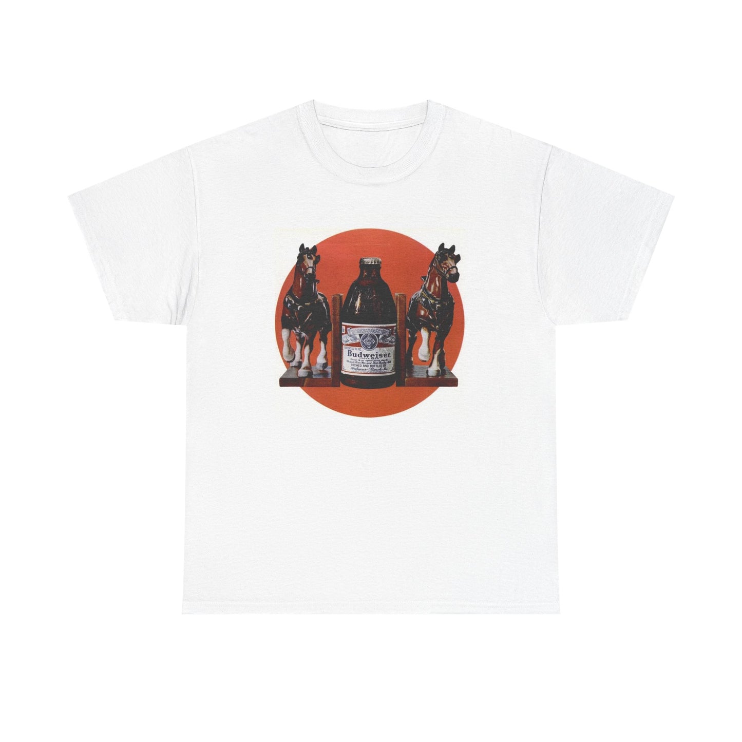Vintage Beer Poster Horses Graphic T Shirt Unisex Heavy Cotton Tee Gift