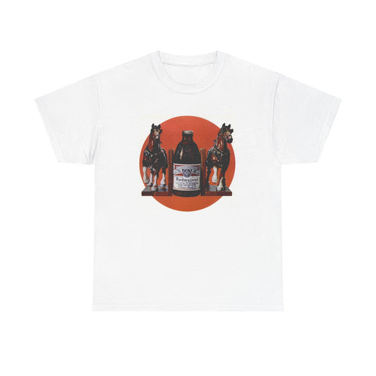 Vintage Beer Poster Horses Graphic T Shirt Unisex Heavy Cotton Tee Gift