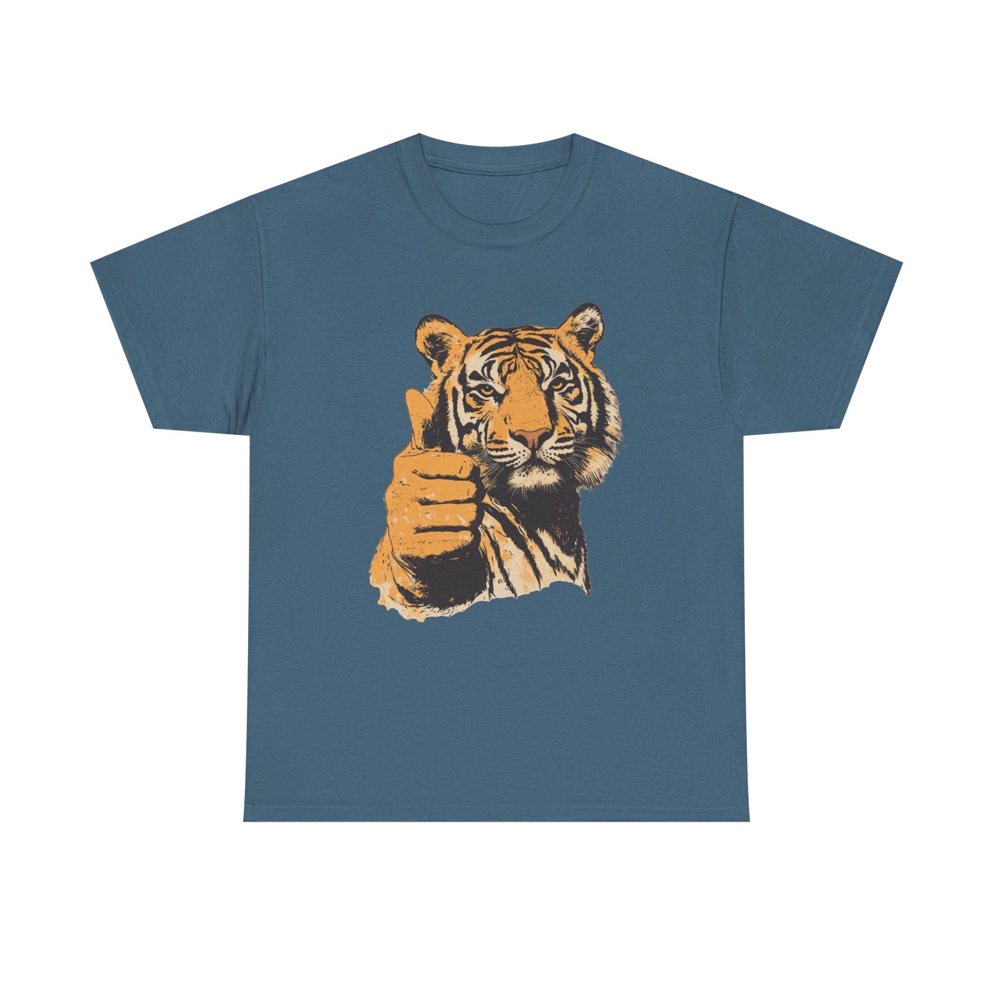 Thumbs Up Tiger Retro Graphic T Shirt Regular Men's Heavy Cotton Tee