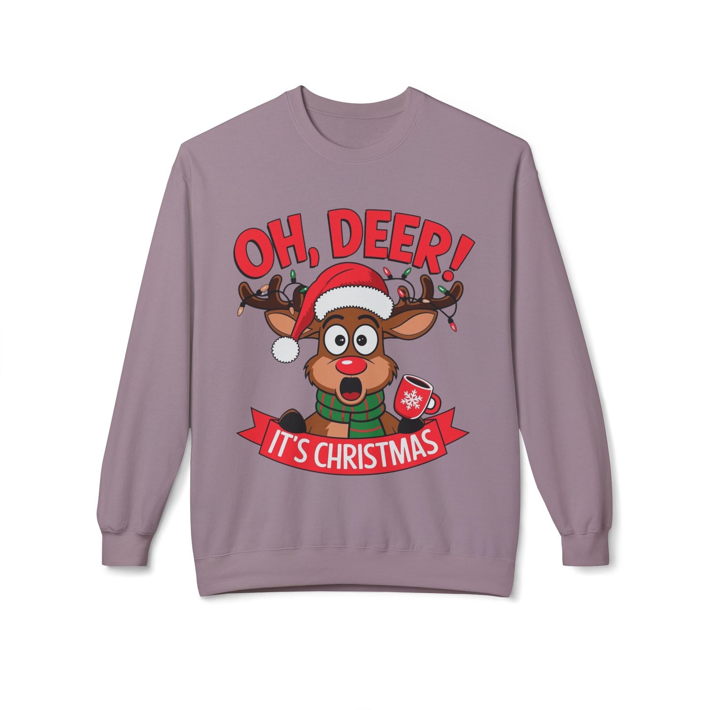 Oh Deer Its Christmas Unisex Midweight Softstyle Fleece Crewneck Sweatshirt