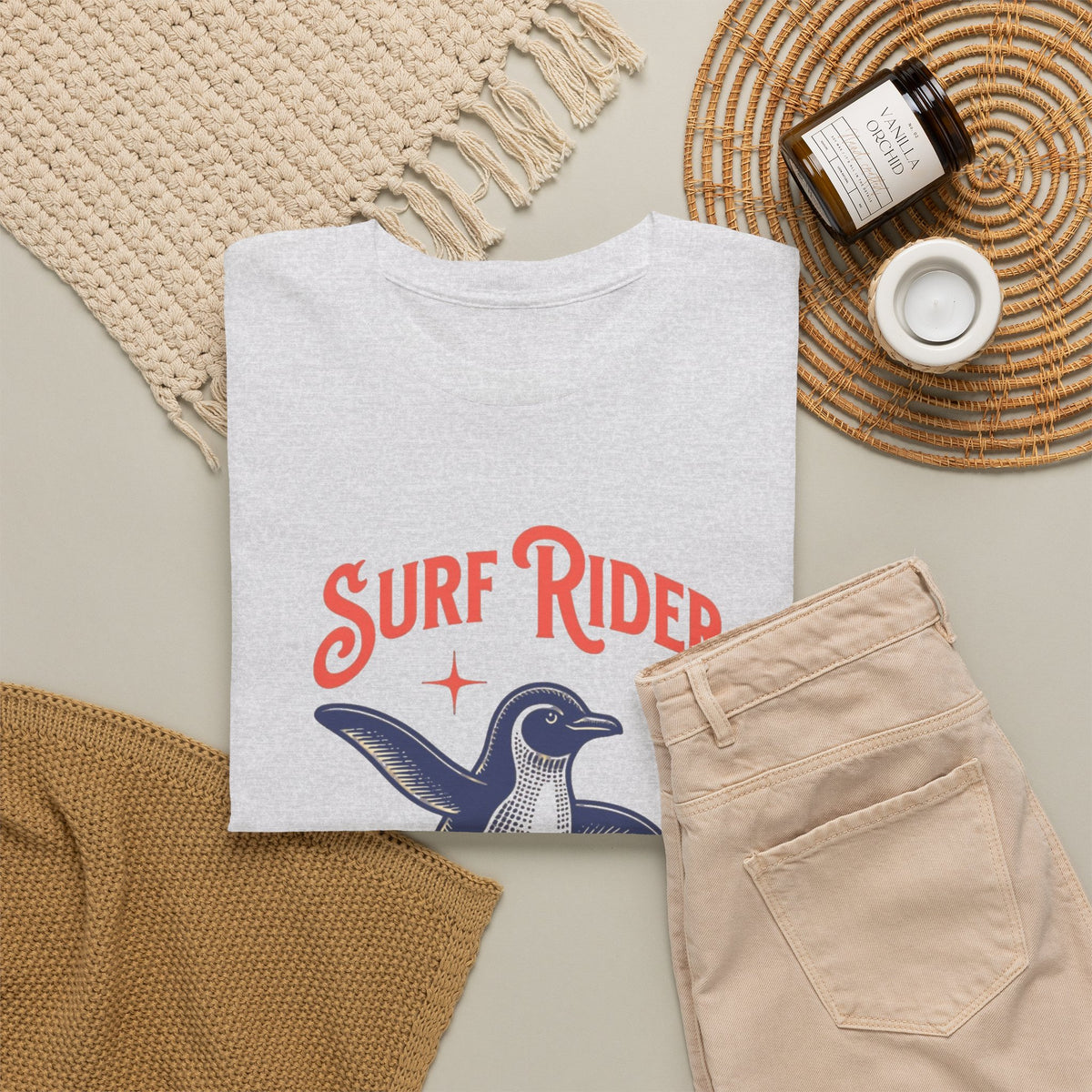 Surf Rider Penguin Graphic T Shirt Men's Heavy Cotton Tee