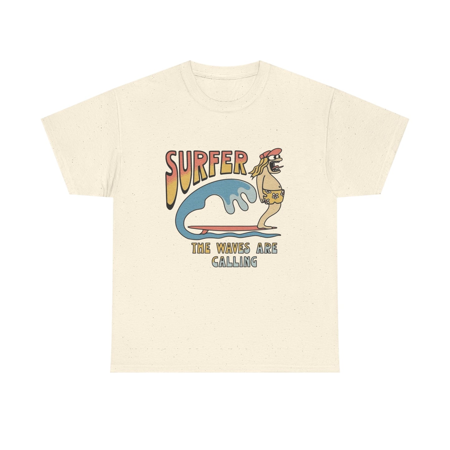 Surfer The Waves Are Calling Graphic T Shirt NEW Adult Regular Heavy Cotton Tee