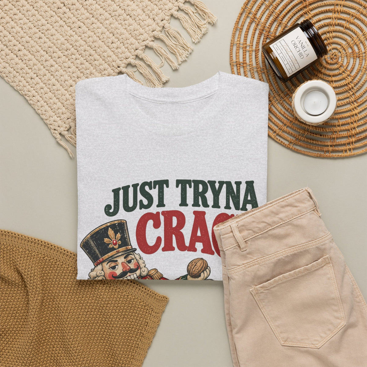 Just Tryna Crack Nutcracker T-Shirt Funny Christmas Holiday Tee Men's Graphic T Shirt