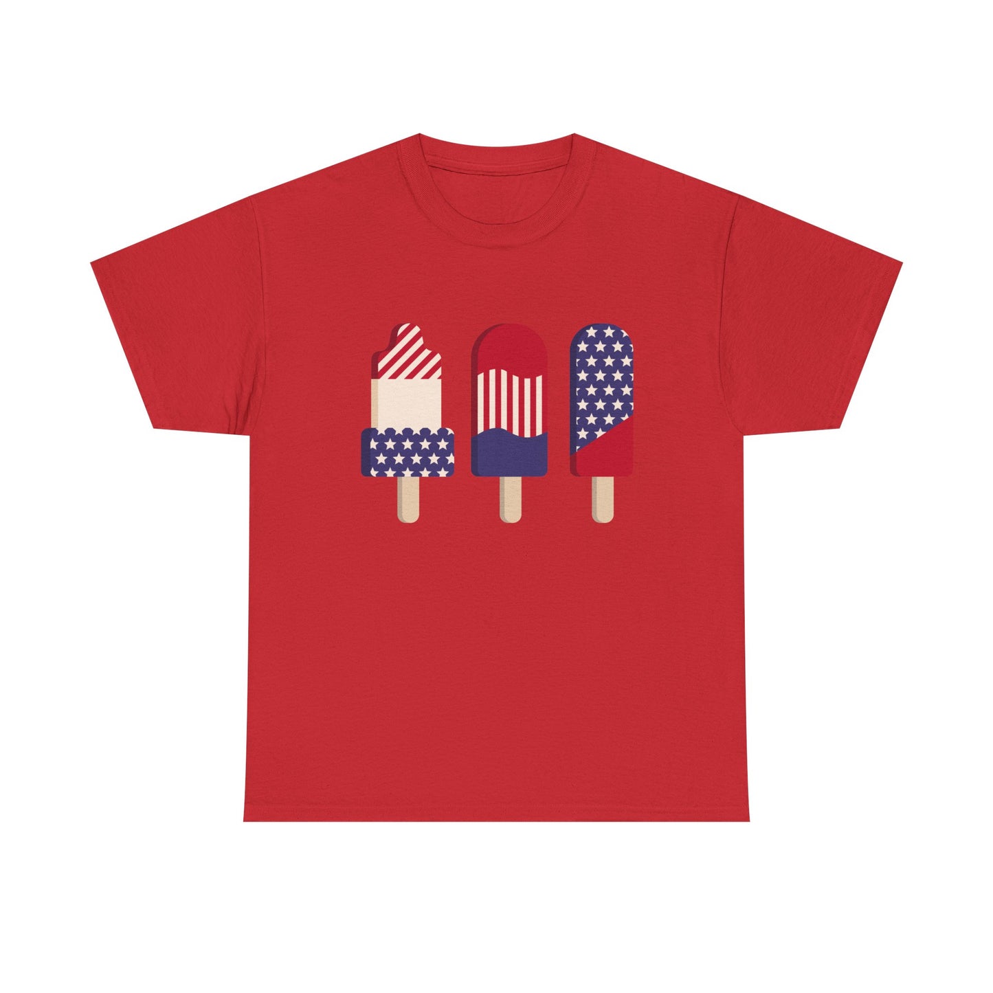 American Flag Ice Cream Graphic T Shirt USA Summer Unisex Heavy Cotton Tee