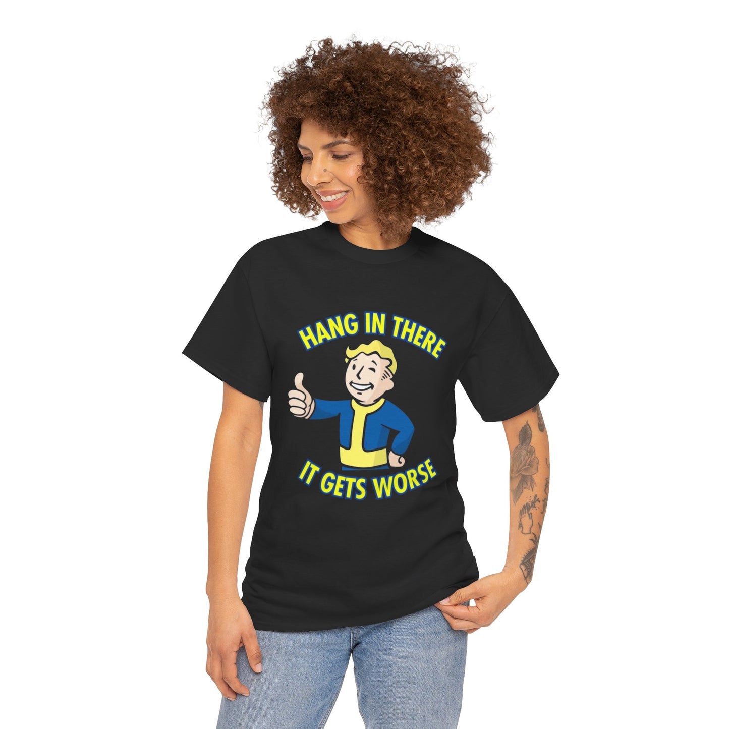 Fallout Graphic T Shirt Hang In There Funny Vintage Game Unisex Heavy Cotton Tee