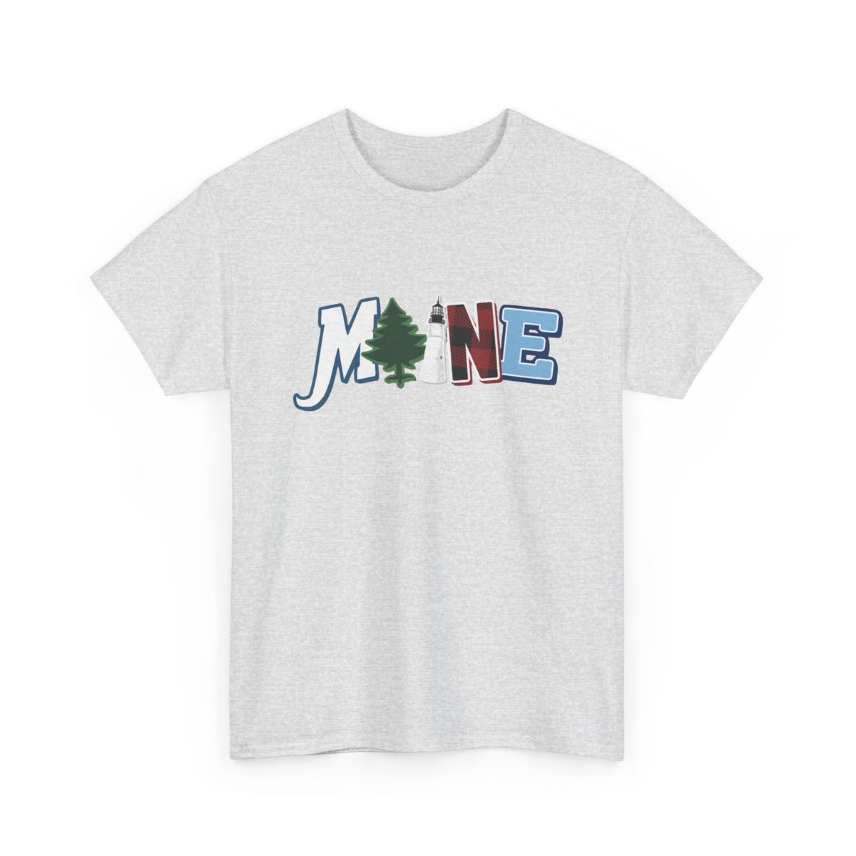 Maine Typography Tee | State Outline, Pine Tree, Lighthouse Men's Graphic T Shirt