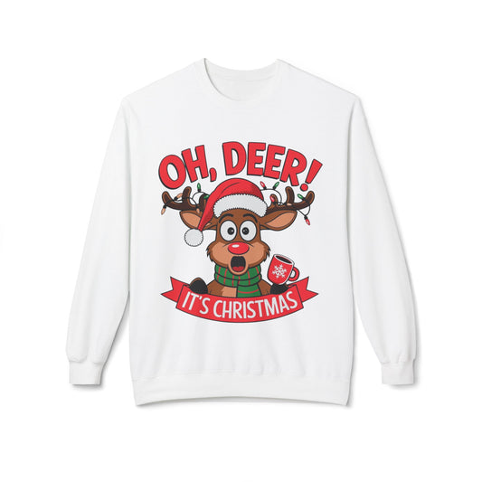 Oh Deer Its Christmas Unisex Midweight Softstyle Fleece Crewneck Sweatshirt