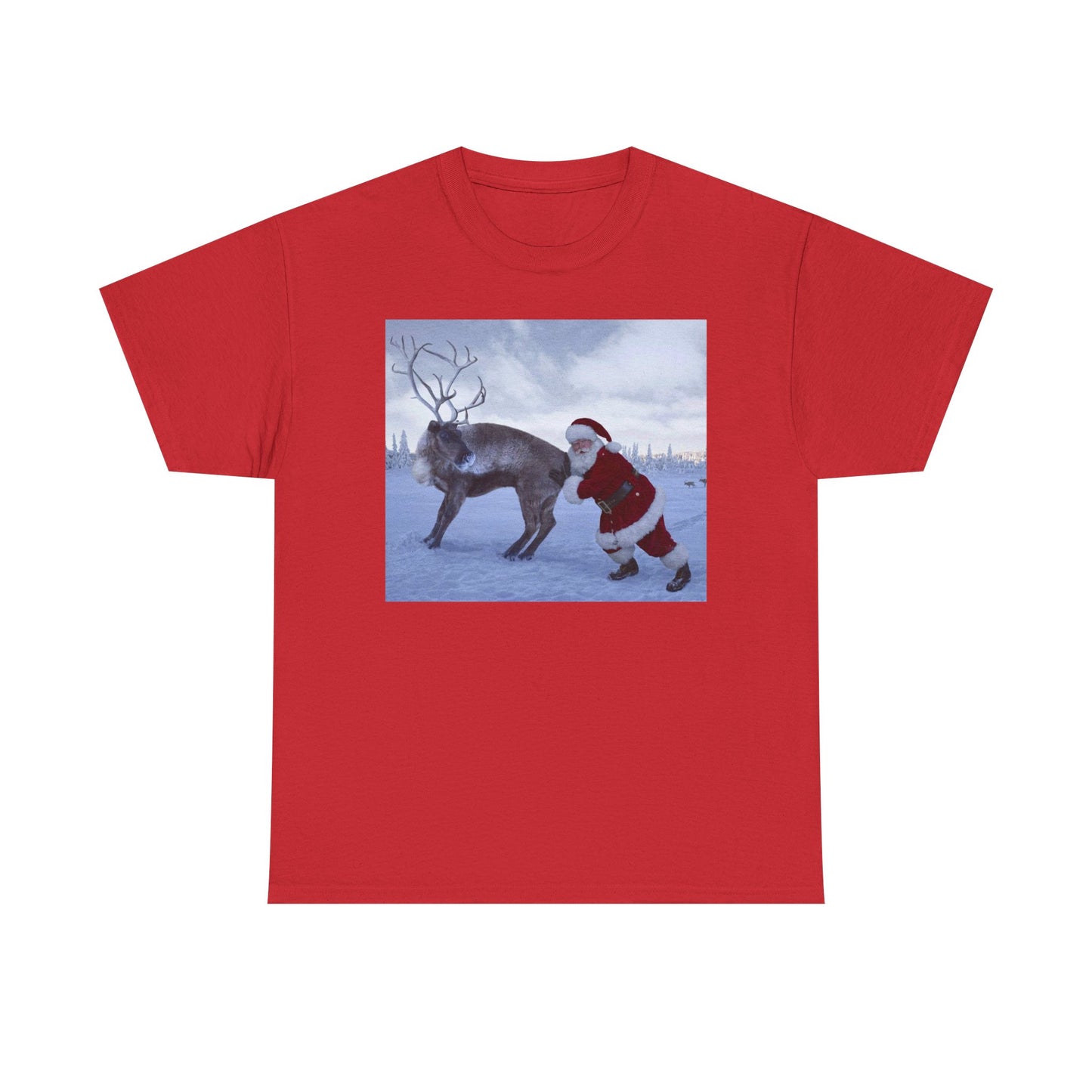 Santa's Reindeer Funny T Shirt Retro Christmas Unisex Heavy Cotton Tee