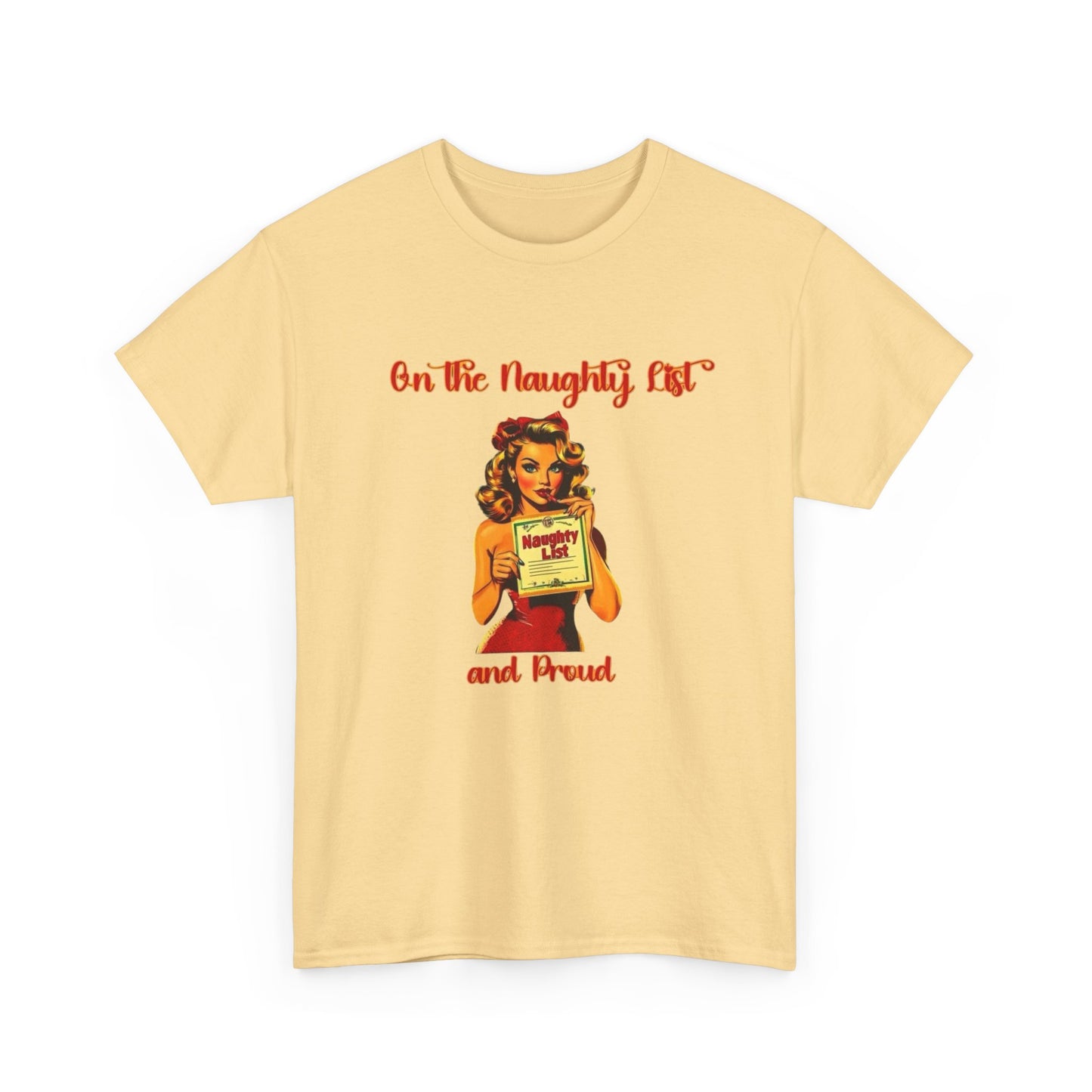 On The Naughty List And Proud Christmas Vintage Graphic T Shirt NEW Adult Tee