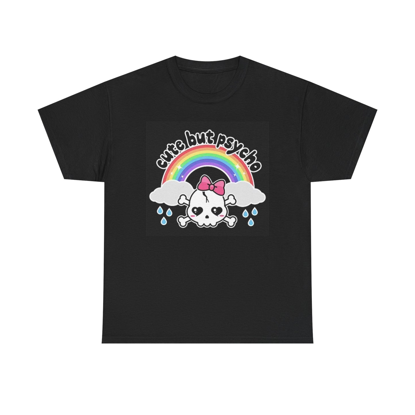 Cute But Psycho Graphic T Shirt Funny Rainbow Unisex Heavy Cotton Tee