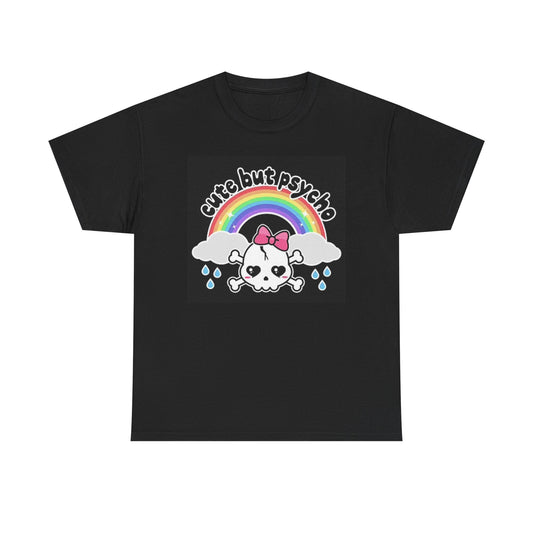 Cute But Psycho Graphic T Shirt Funny Rainbow Unisex Heavy Cotton Tee