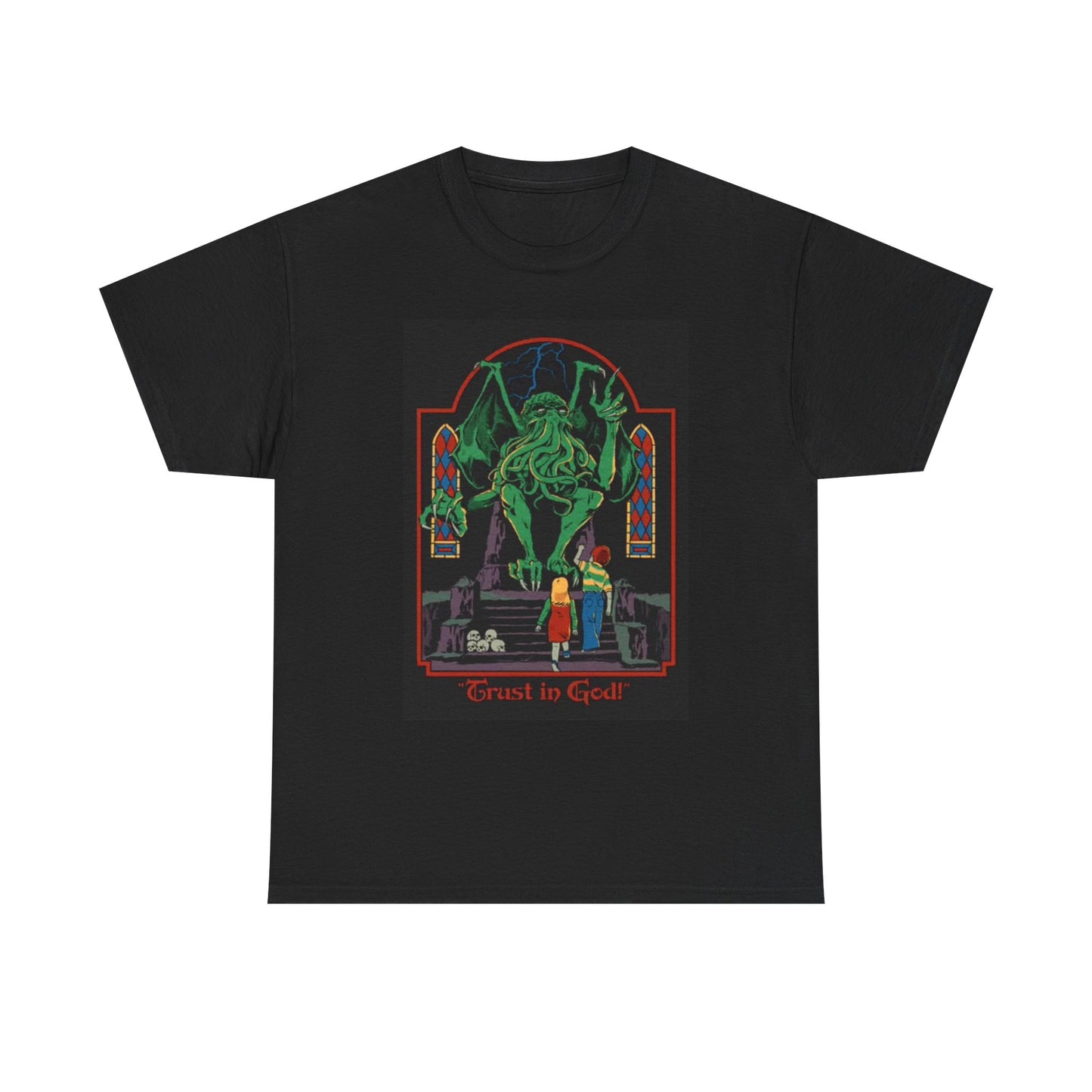 Trust In God Graphic T Shirt Funny 70s ART Poster Unisex Heavy Cotton Tee
