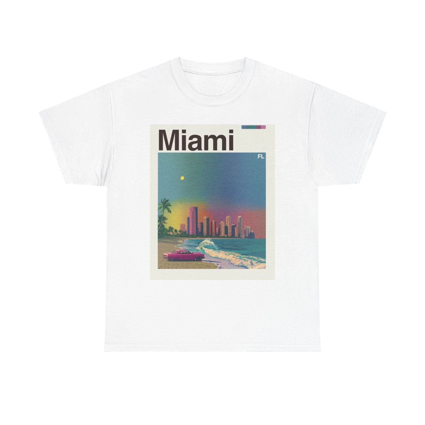 Miami Skyline Retro Graphic T Shirt Cotton Tee Apparel New