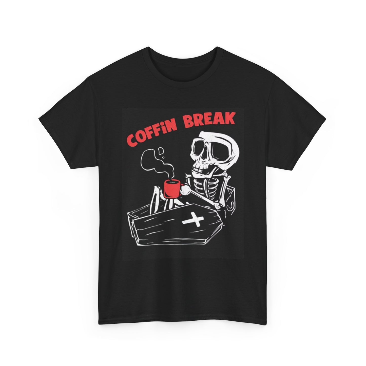 Coffin Coffee Break Funny Graphic T Shirt Retro Skeleton Horror Unisex Heavy