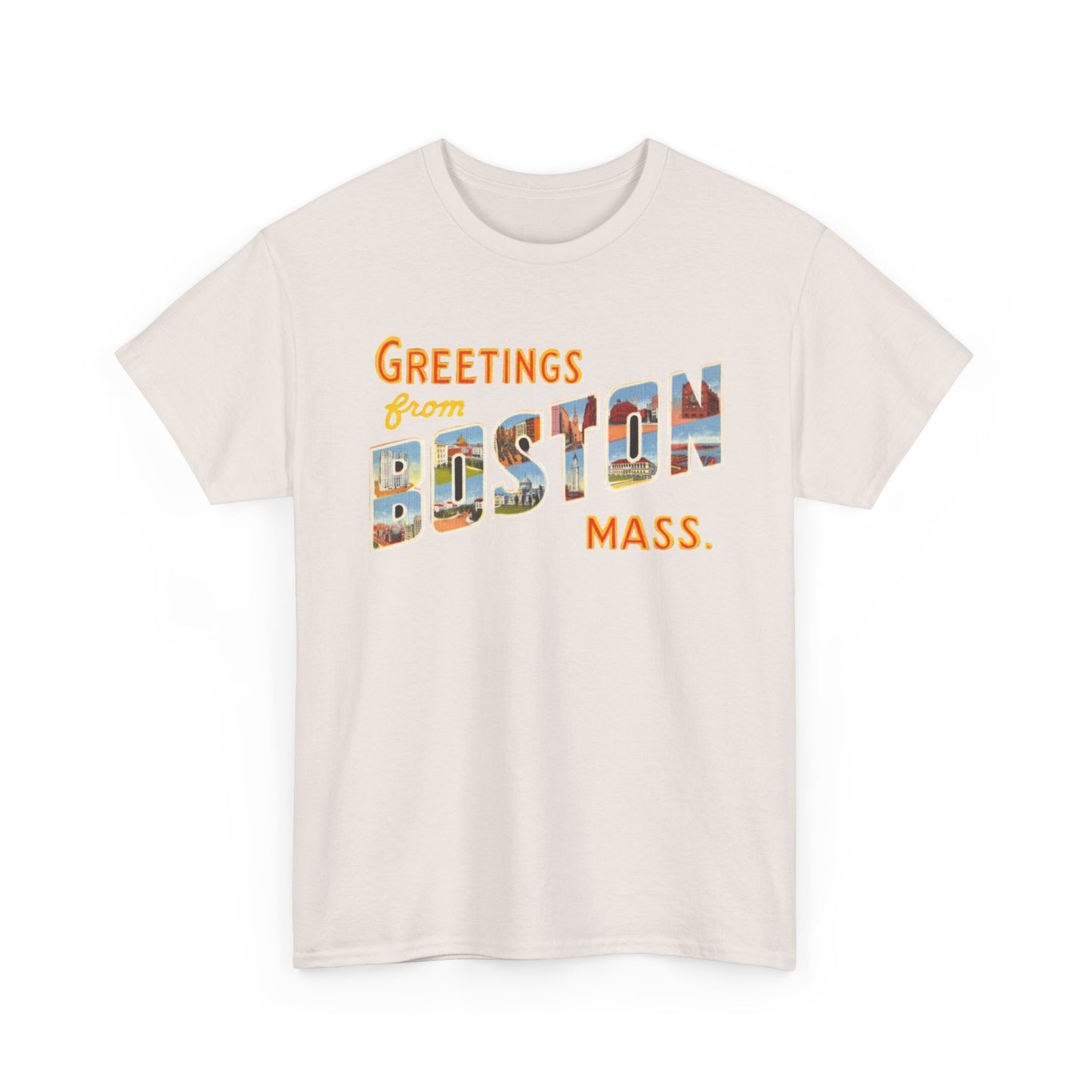 Boston T-shirt vintage postcard skyline retro Dunkin’s Unisex Heavy Cotton Tee