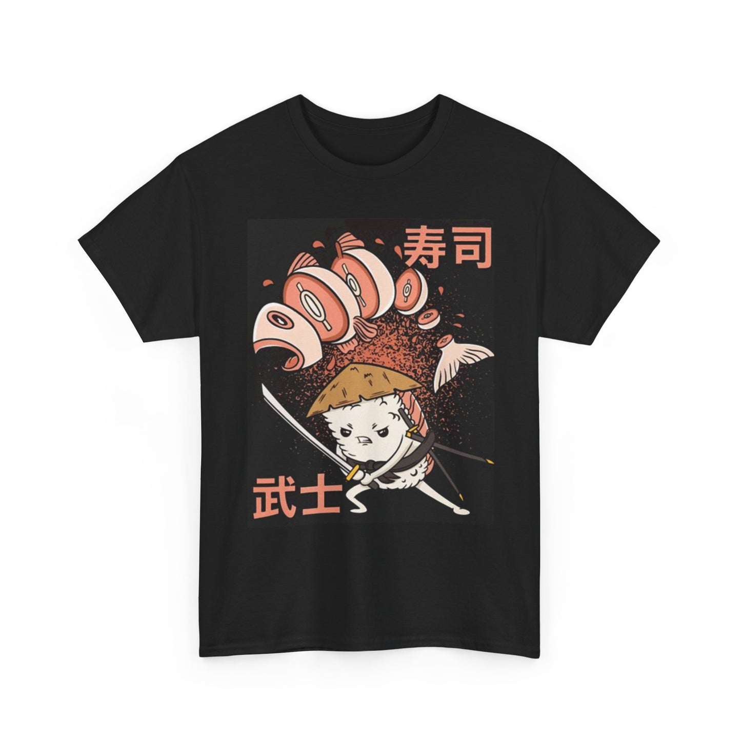 Funny Attack Ninja Sushi Graphic T Shirt Unisex Heavy Cotton Tee