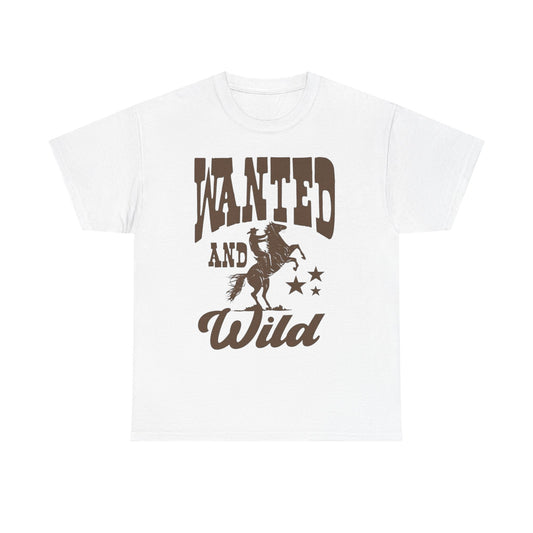 Wanted And Wild Cowboy Graphic T Shirt ALL SIZES Tee Unisex Heavy Cotton