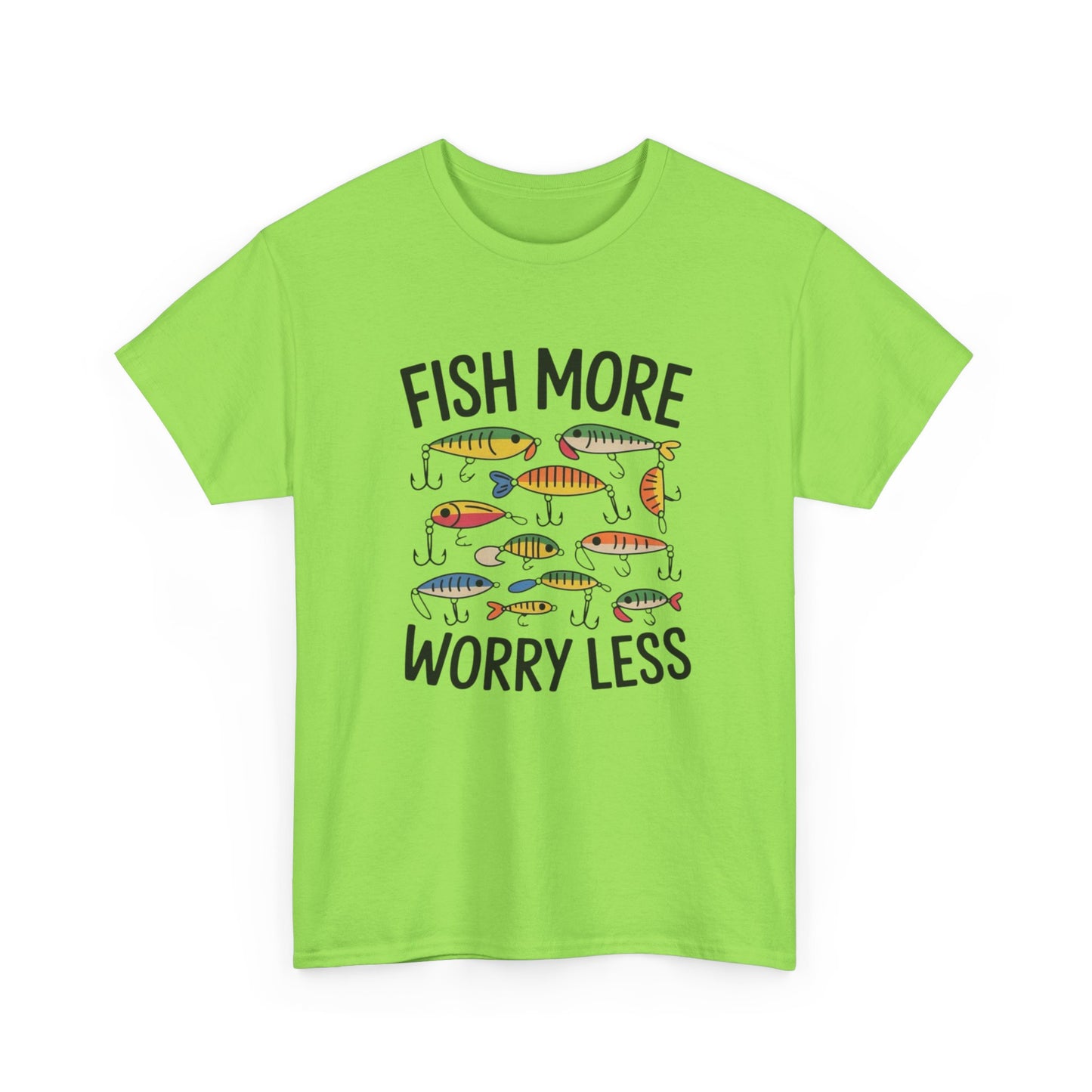 Fish More Worry Less Graphic T Shirt NEW Adult Unisex Heavy Cotton Tee