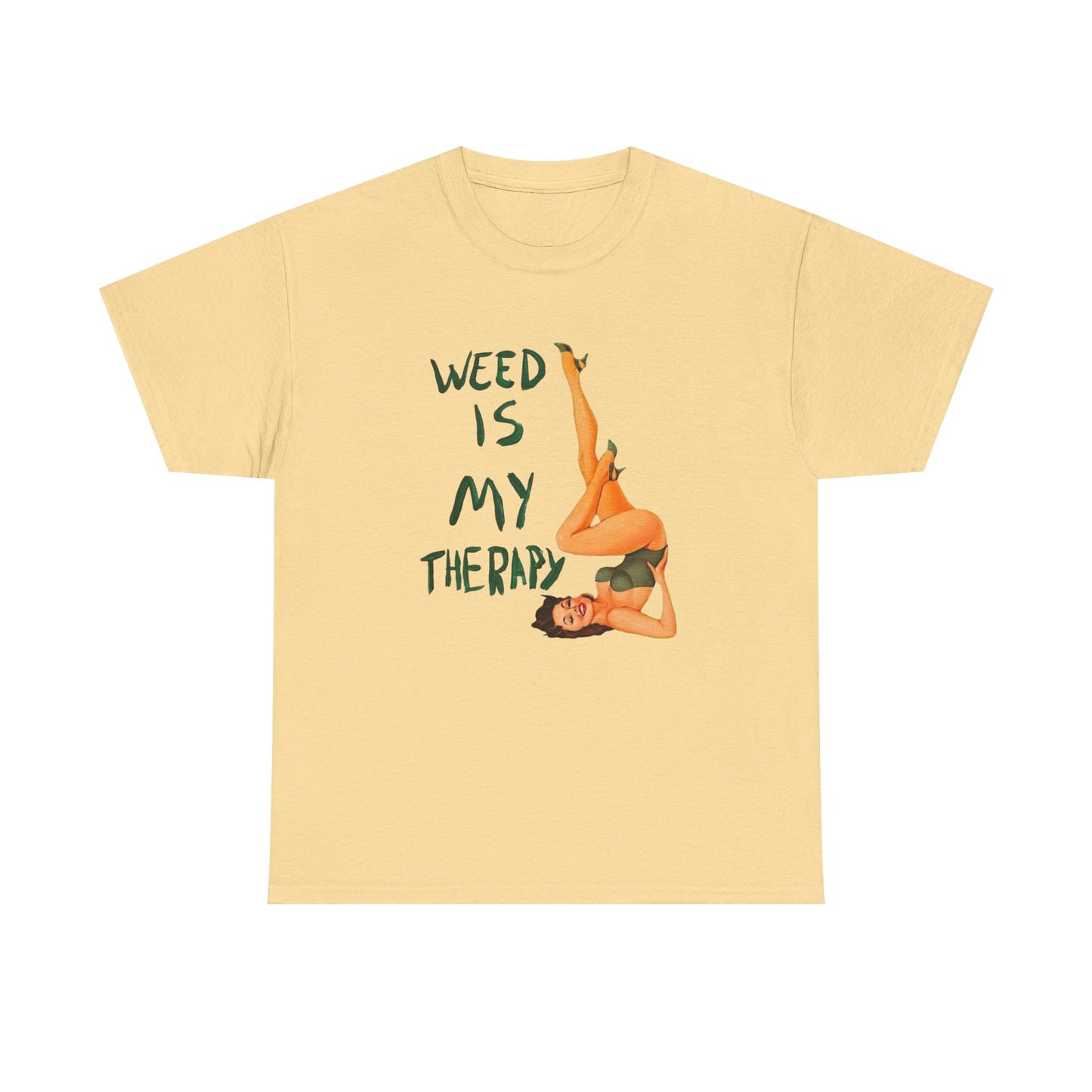 Weed Is My Therapy Graphic T Shirt Vintage Unisex Heavy Cotton Tee