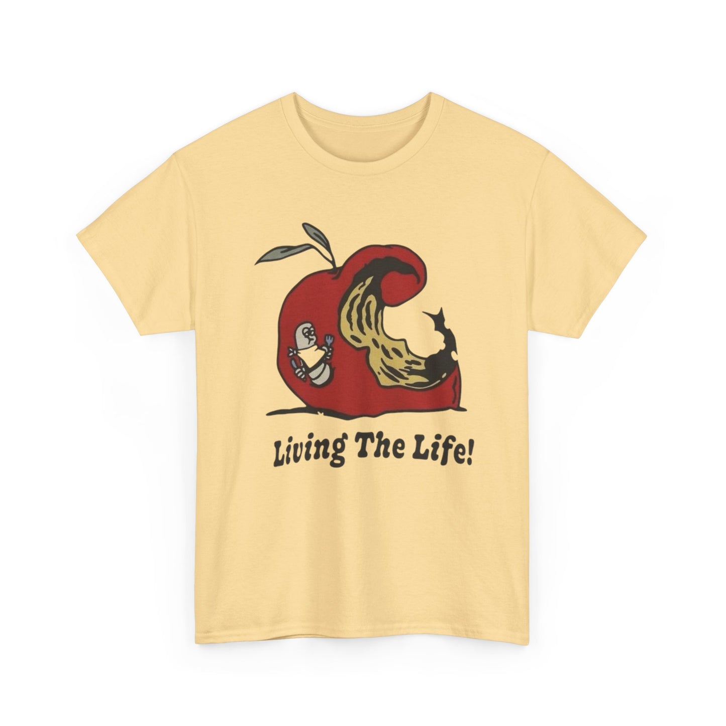 Living The Life Apple Vintage Graphic T Shirt ADULT NEW Heavy Cotton Tee