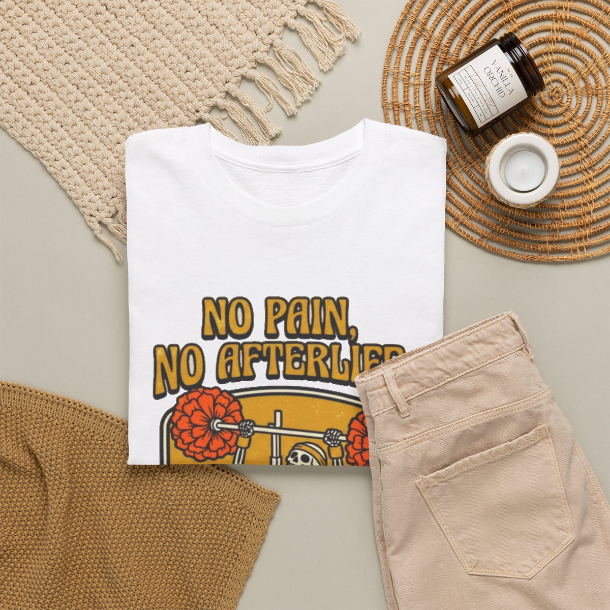 No Pain No Afterslife Skeleton Weightlifting T-Shirt Men's Graphic Tee