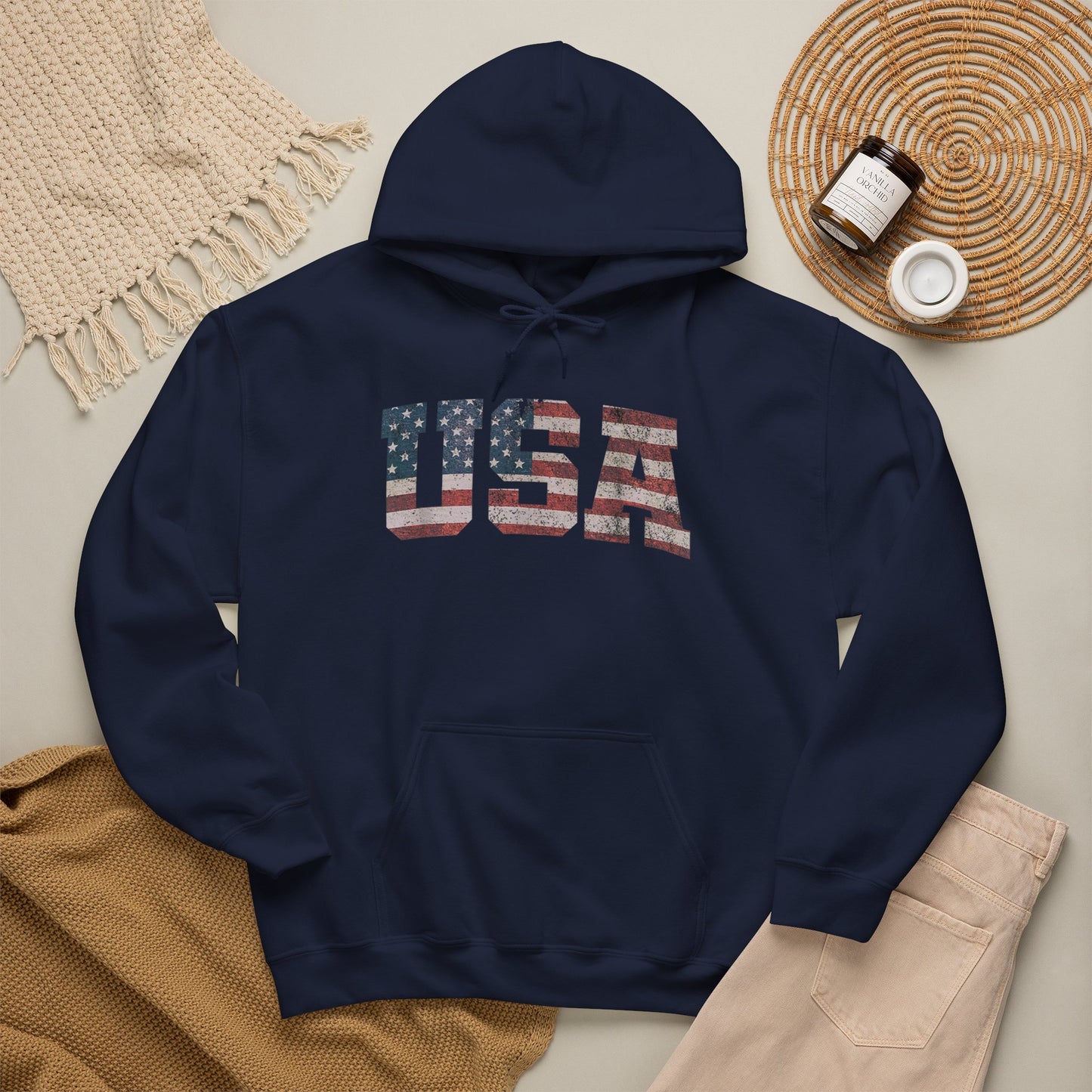 USA American Flag Retro Graphic Hoodie Men's Heavy Blend™ Hooded Sweatshirt