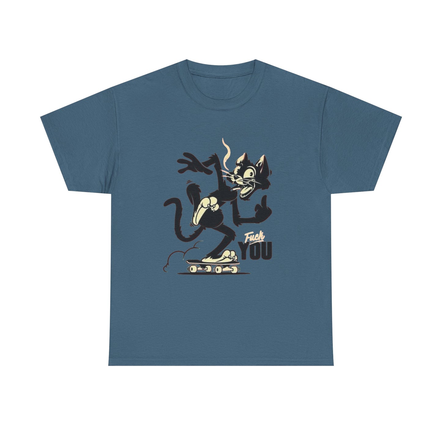 Funny Cat Middle Finger Graphic T Shirt NEW Vintage Unisex Heavy Cotton Tee