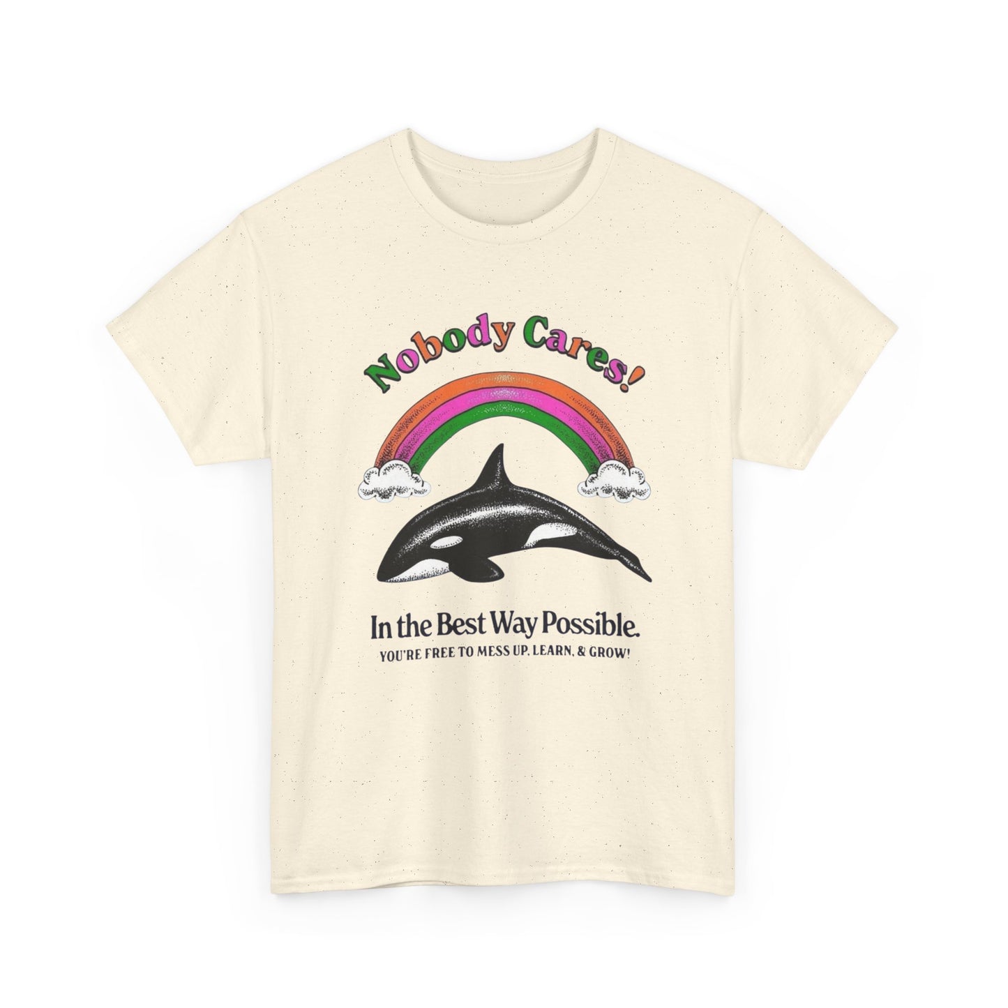 Nobody Cares Whale Rainbow Graphic T-Shirt Unisex Heavy Cotton Tee Gift