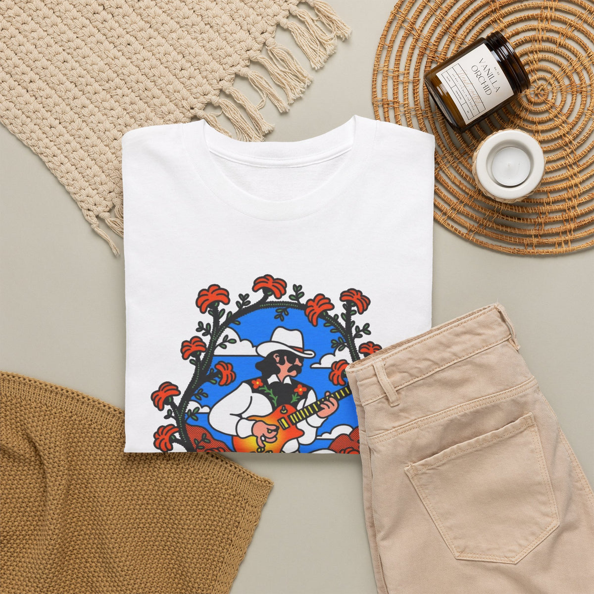 Romanceur Guitar Player Illustration T-Shirt Men's Graphic Tee