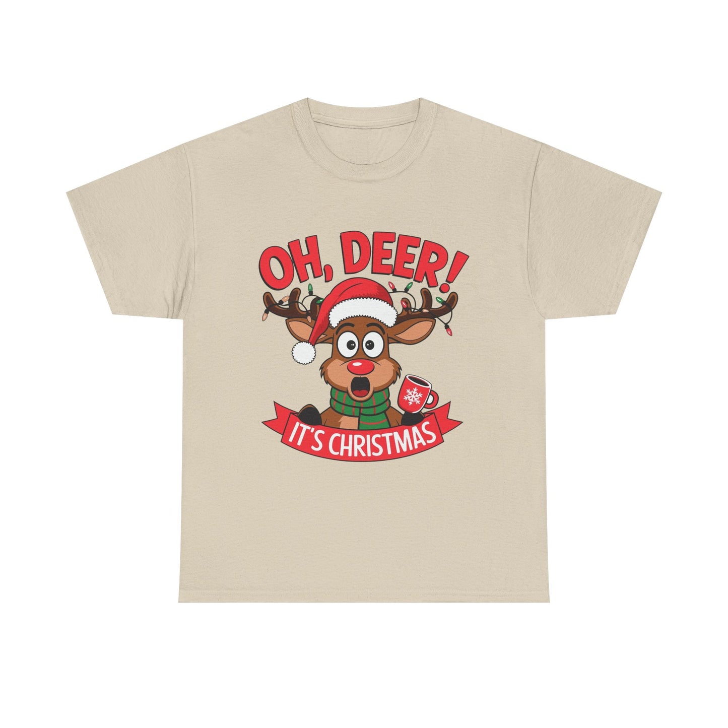 Oh Deer Its Christmas Graphic T Shirt NEW Unisex Heavy Cotton Tee