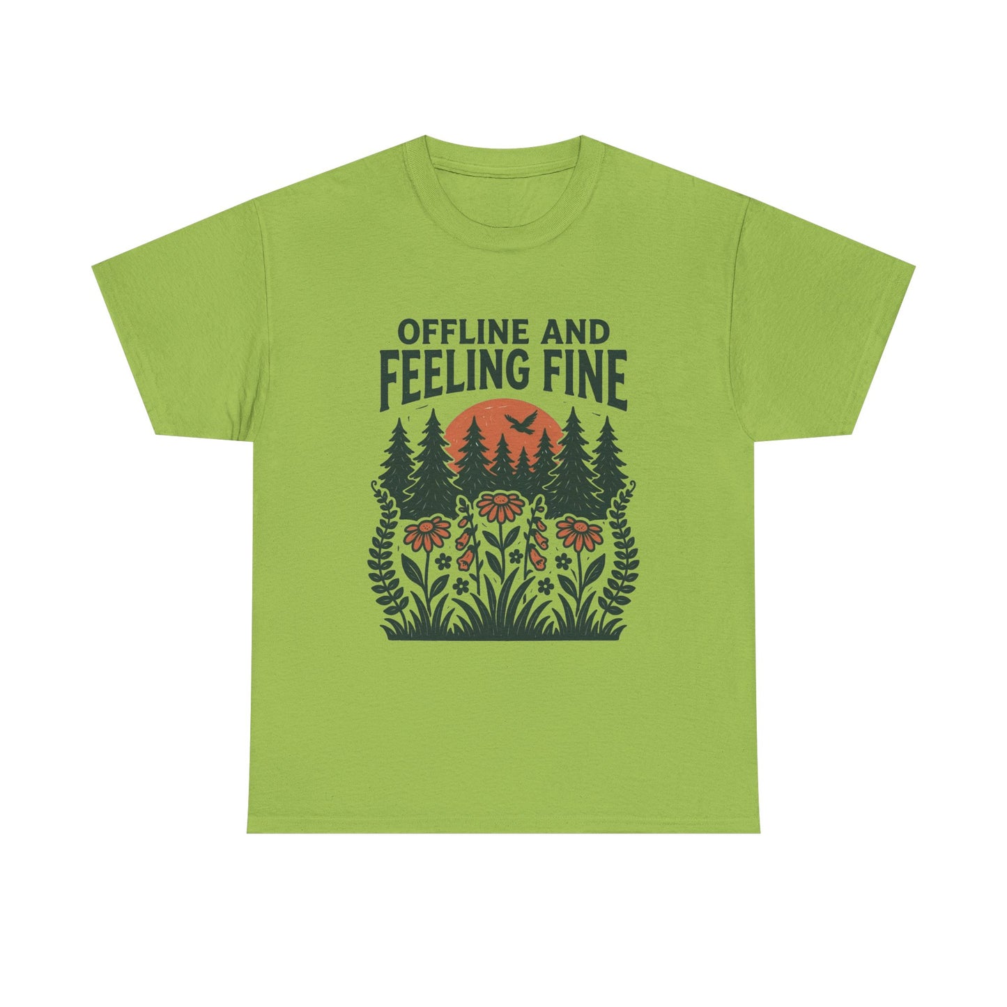 Offline And Feeling Fine Outdoors Retro Graphic T Shirt Regular Men's Heavy Cotton Tee