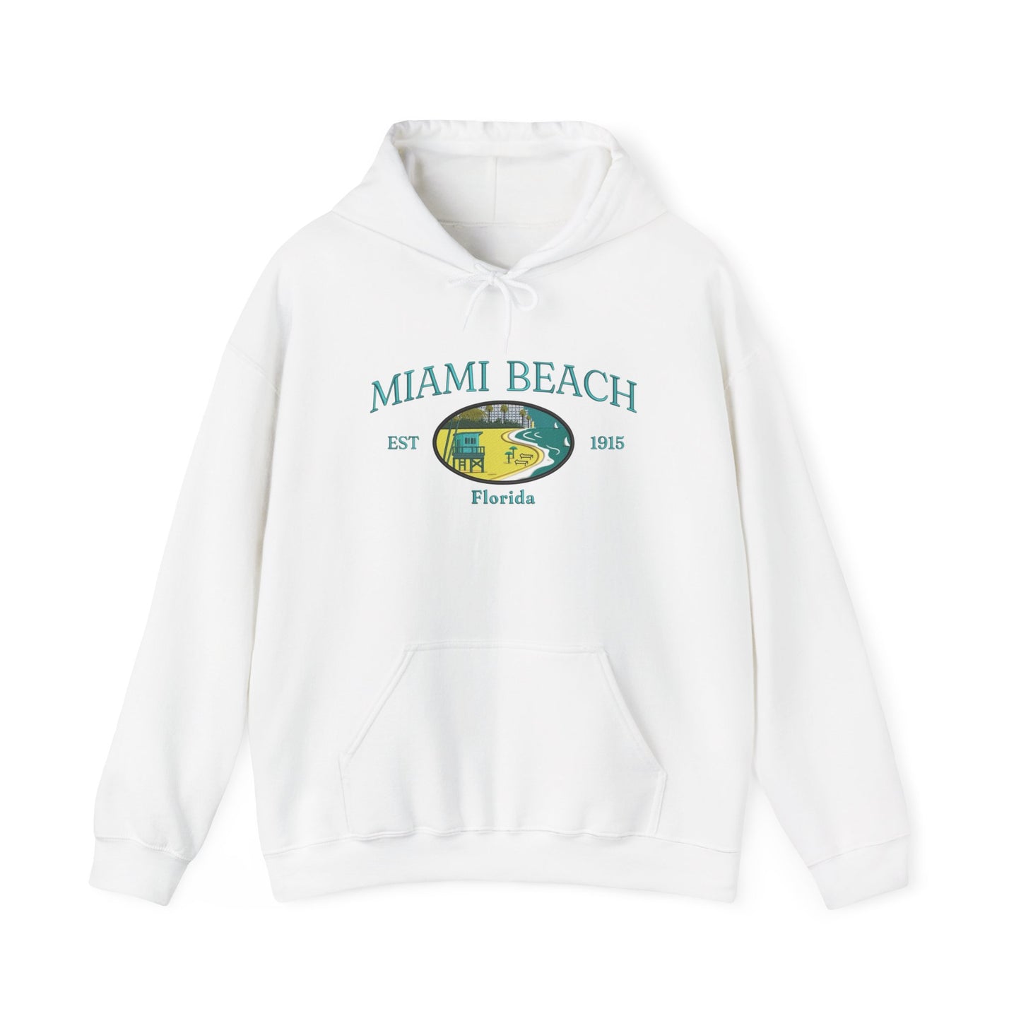Miami Beach Retro Graphic Hoodie Heavy Blend Sweatshirt NEW