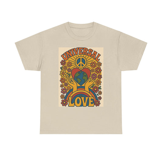 Universal Love Graphic T Shirt Happy Hippy Retro Unisex Heavy Cotton Tee