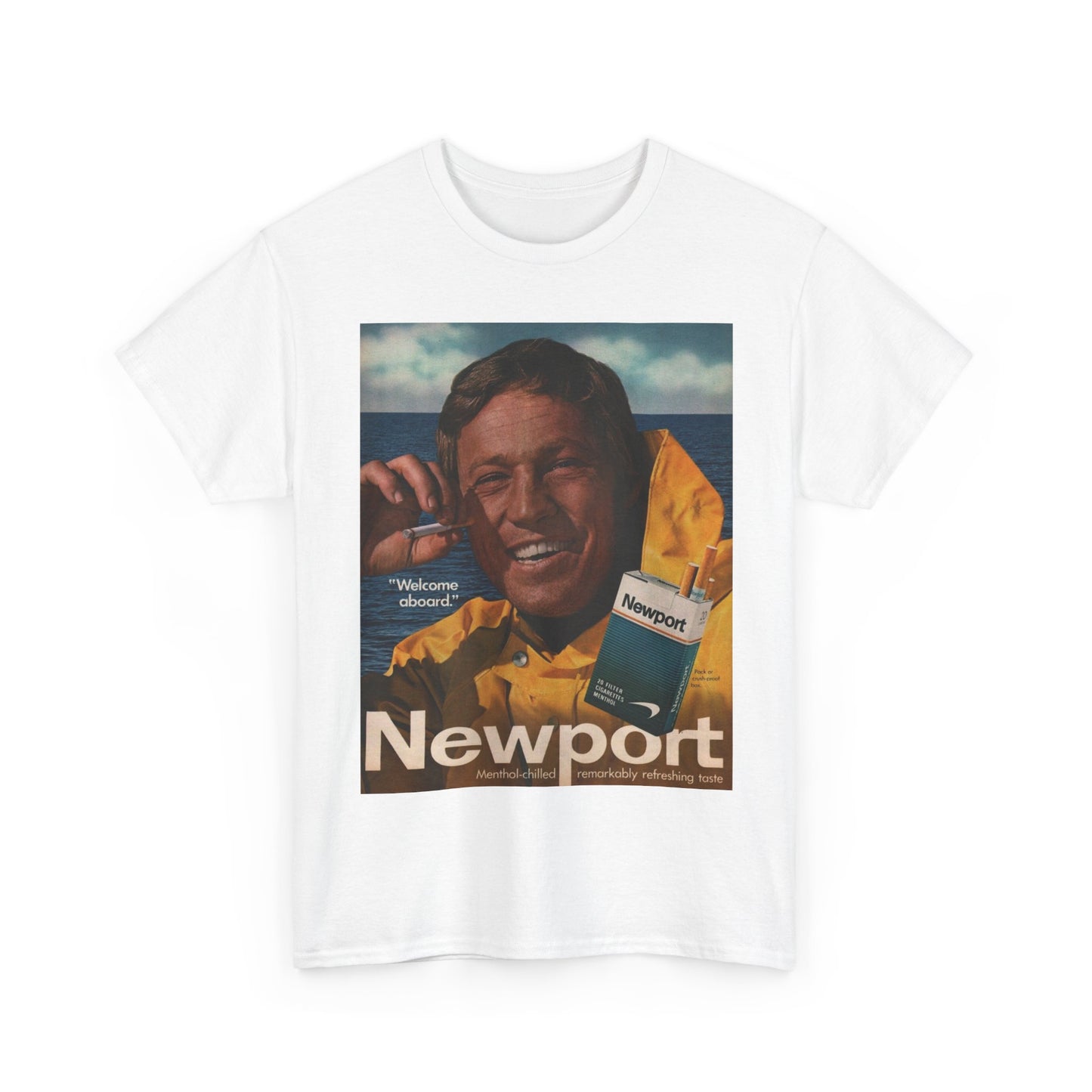 NewPort Tshirt Vintage Sailor Boat Poster AD cigarette Unisex Heavy Cotton Tee